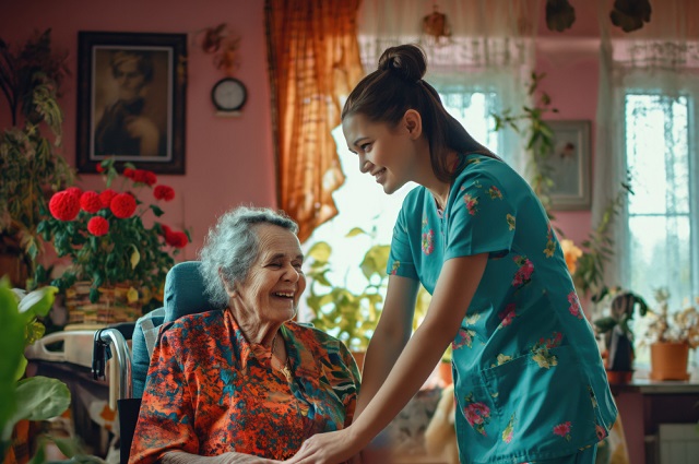 health worker taking care of elderly patient