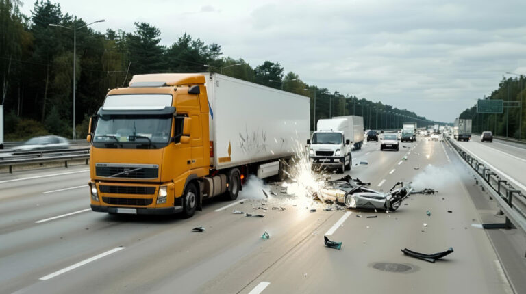 Collision Between Trucks on Busy Highway